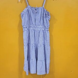 Old Navy Girls Size L 10-12 Blue & White Striped Cami Midi Sundress Summer Dress